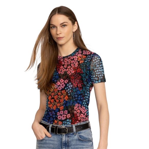 Johnny Was Eleanor Mesh Short Sleeve Astrid Floral Tee Shirt Top Size XL - Picture 3 of 11